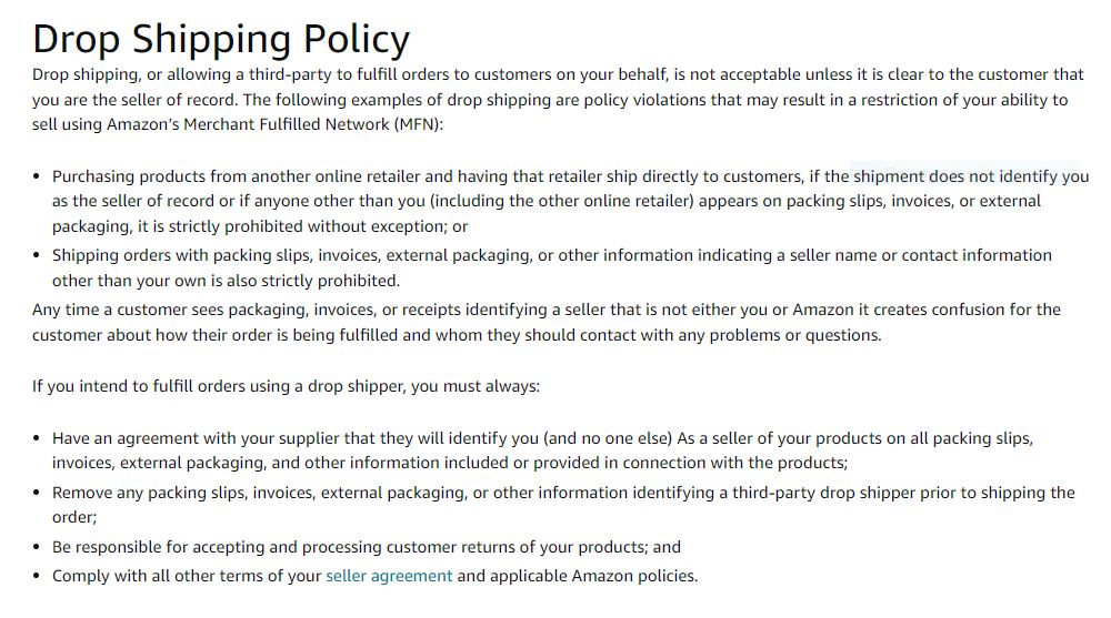 Amazon Drop Shipping policy