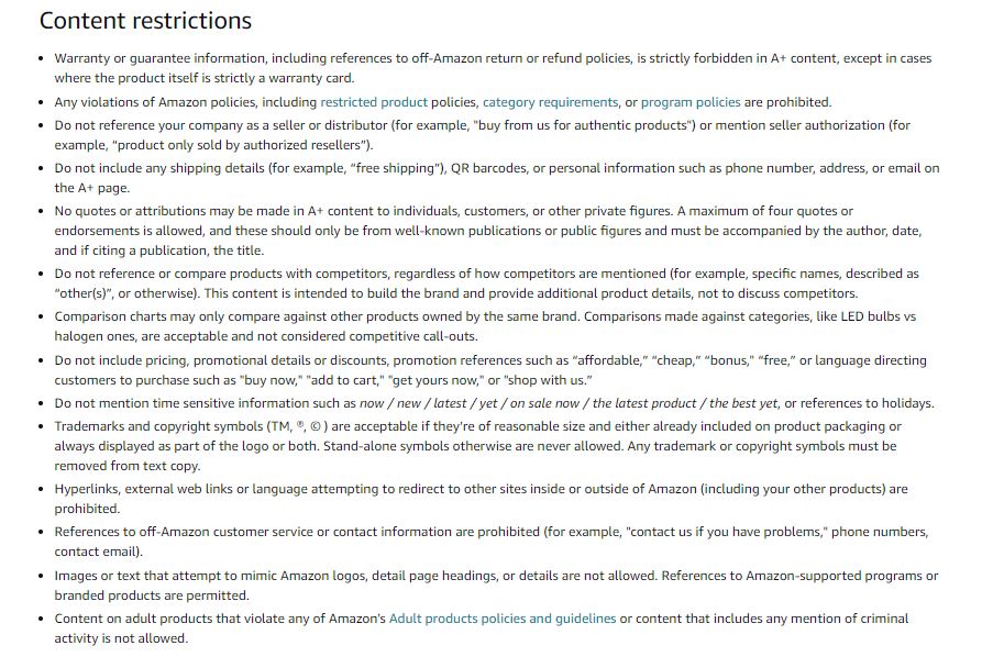 Amazon A+ content guidelines