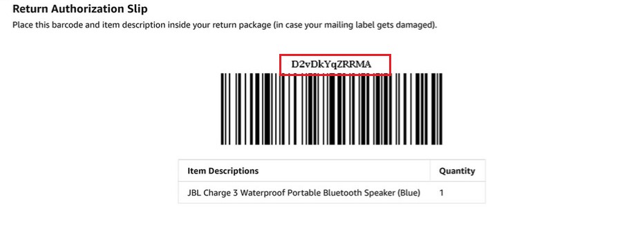 The RMA number is located on the return authorization slip below the return label.