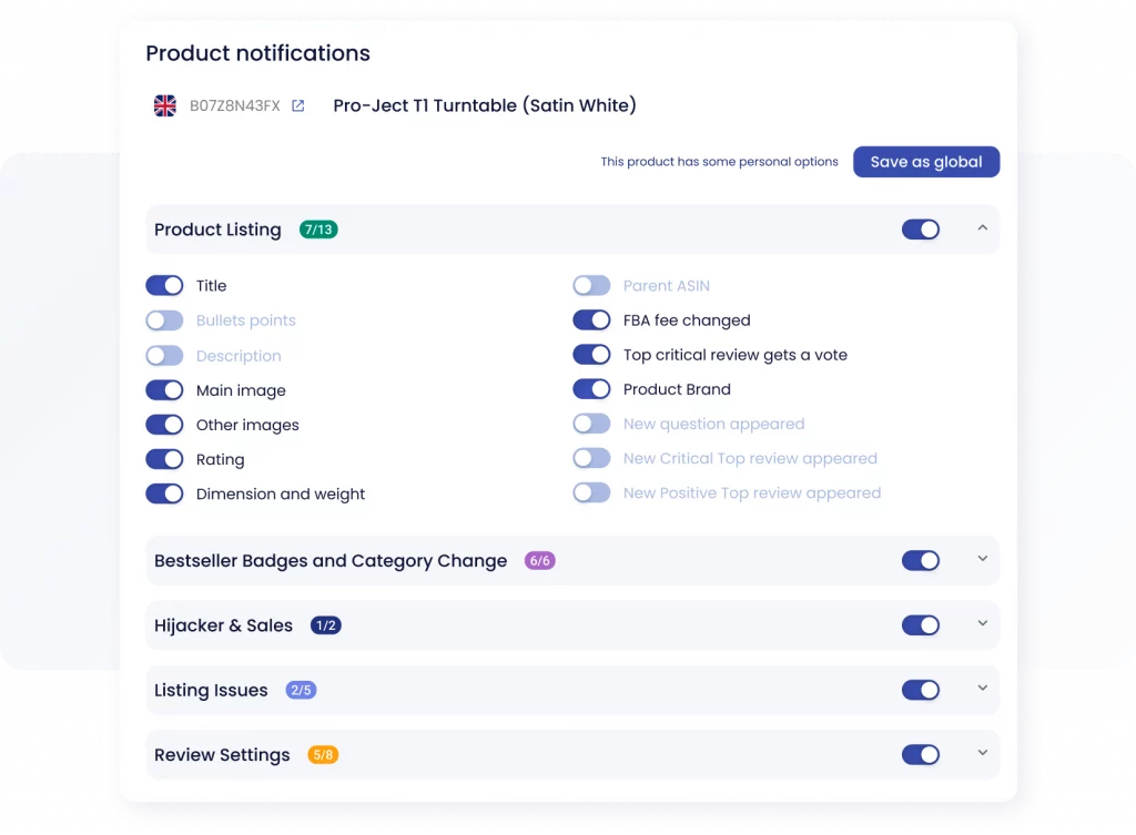 Product Notification Settings